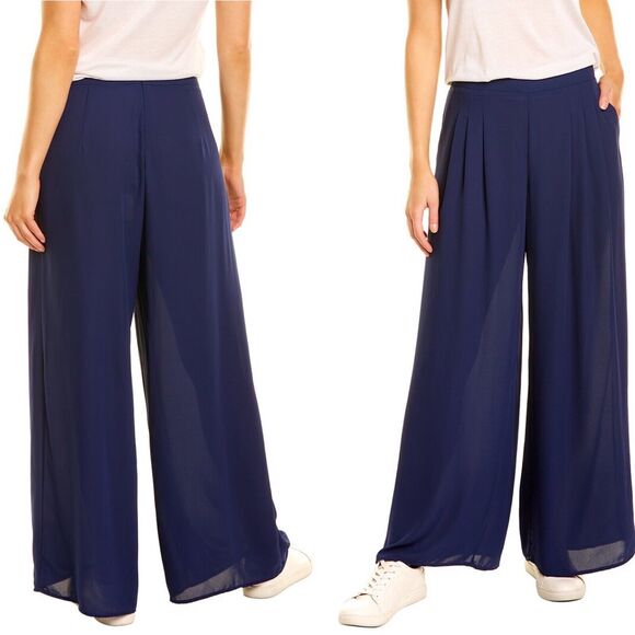 J. McLaughlin Pants - J.McLaughlin Size 6 Candela Pant Wide Leg Navy Blue Crepe Flowy Pleated